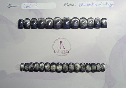 Bleu nacré cat eye shiny ~ Carré XS (Sans mesures)